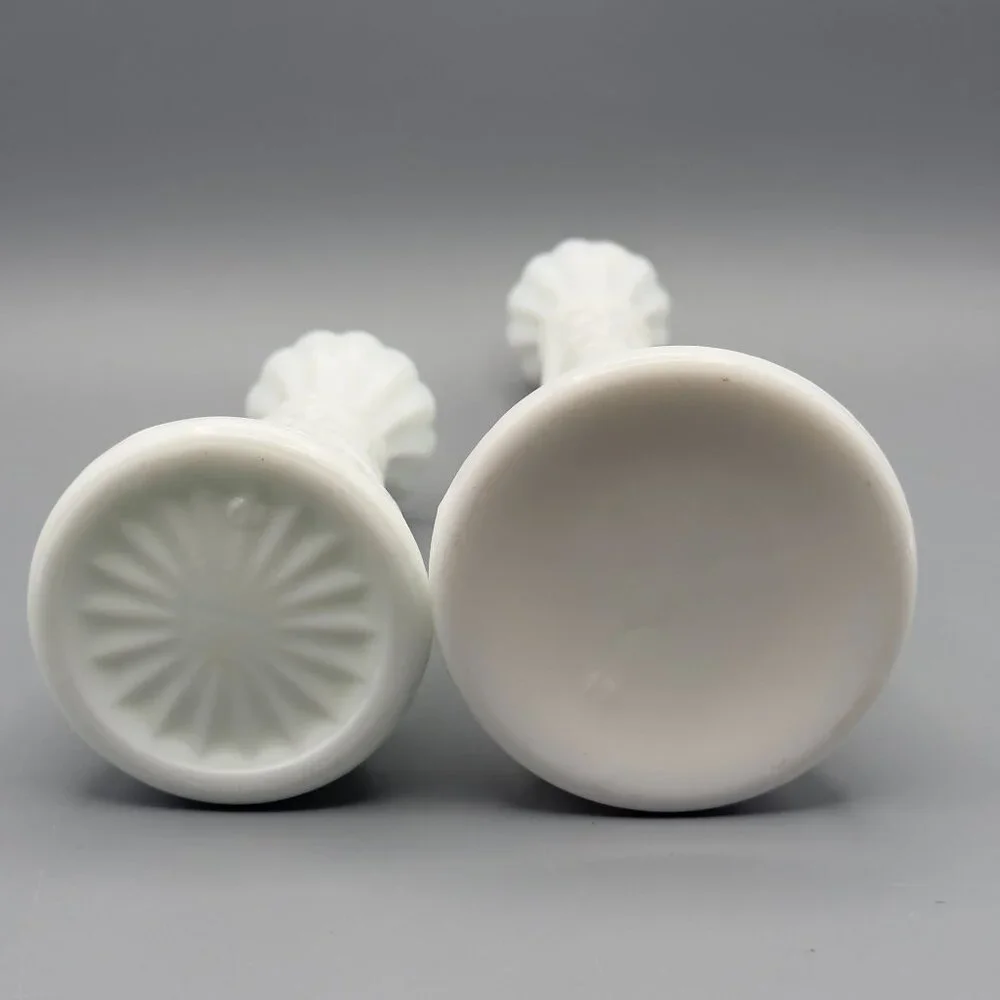 Vintage Milk Glass Bud Vases Set Of 2 Diamond Pattern Scalloped Rim